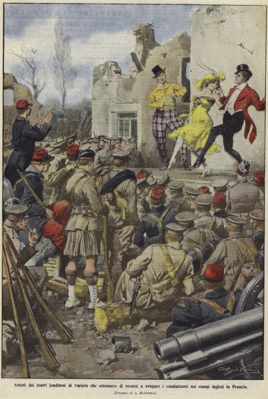 Variety performers of London theatres entertaining the British troops in camps in France by Achille Beltrame