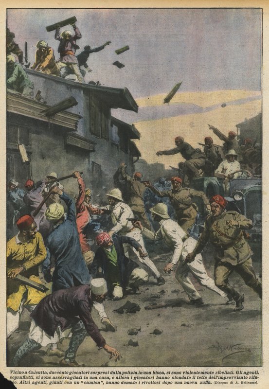Near Calcutta, Two Hundred Gamblers Surprised by the Police in a Den, Violently Rebelled by Achille Beltrame