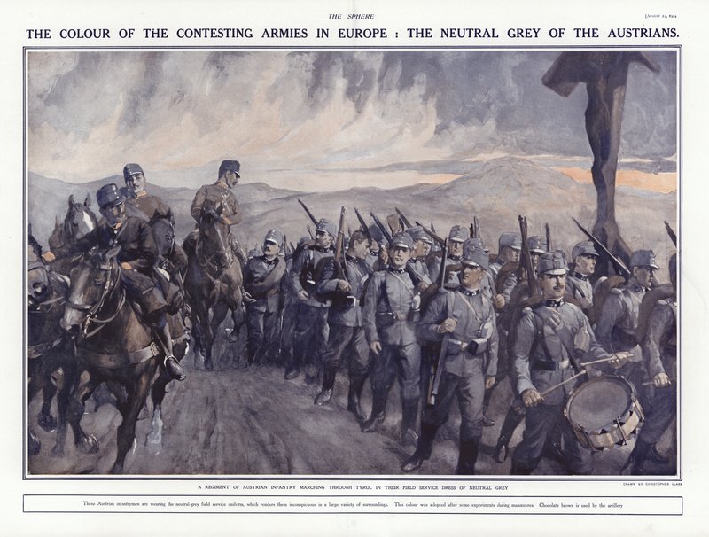 Austrian Soldiers Marching Through the Tyrol, World War I, 1914 by Addison Thomas Millar