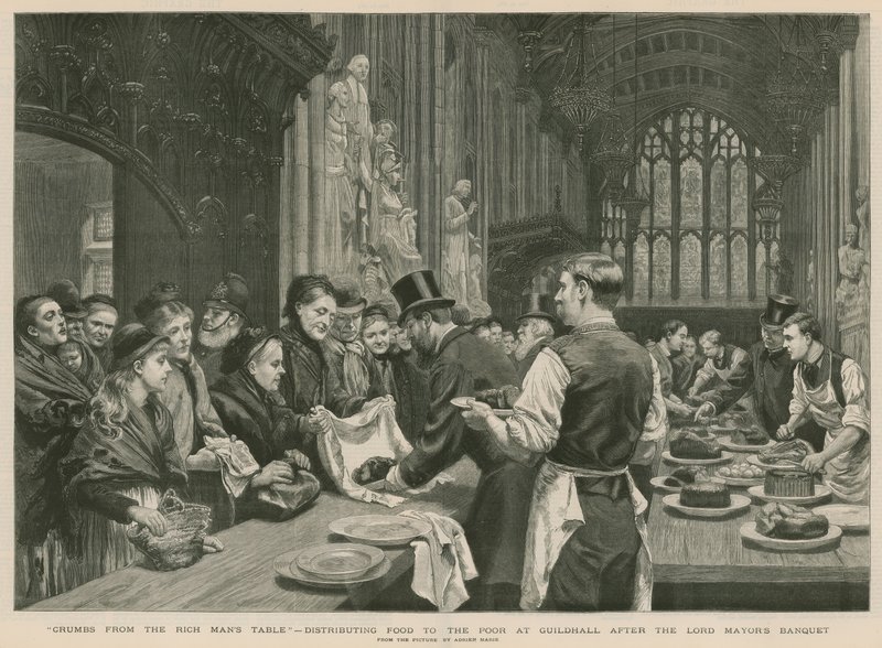 Distributing food to the poor at Guildhall after the Lord Mayor