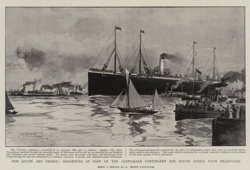 For Queen and Empire, Departure of Part of the Australian Contingent for South Africa from Melbourne by Albert Henry Fullwood