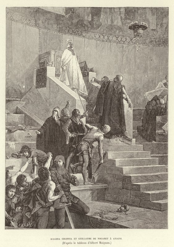 Sciarra Colonna and Guillaume de Nogaret Confronting Pope Boniface VIII at Anagni, Italy by Albert Pierre Rene Maignan