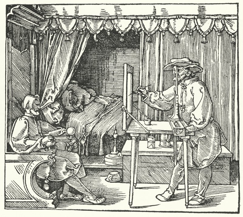 Method of producing a scale image by marking the outlines of the object on a sheet of glass by Albrecht (after) Durer or Duerer