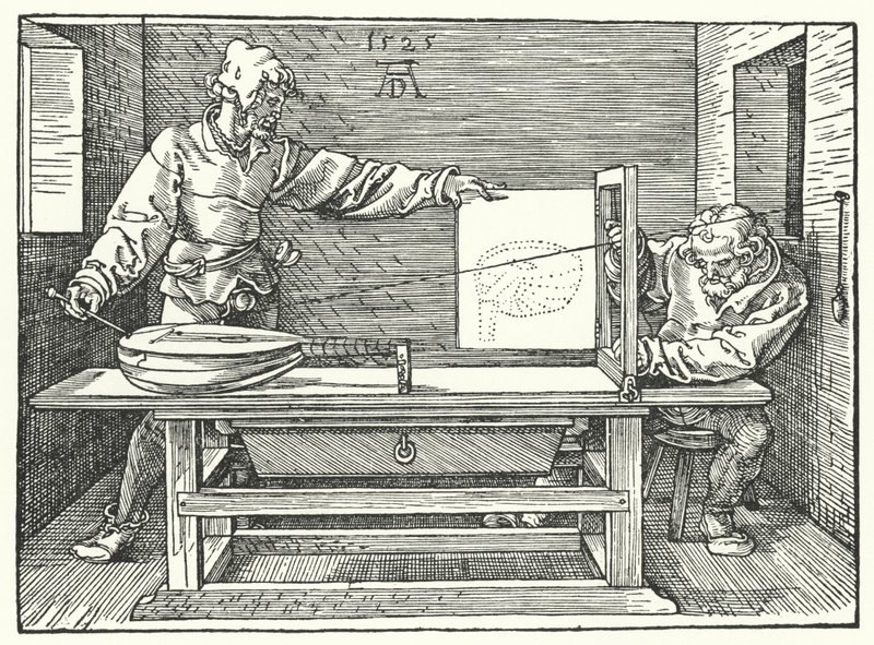 The use of strings to construct a perspective image of a lute by Albrecht (after) Durer or Duerer