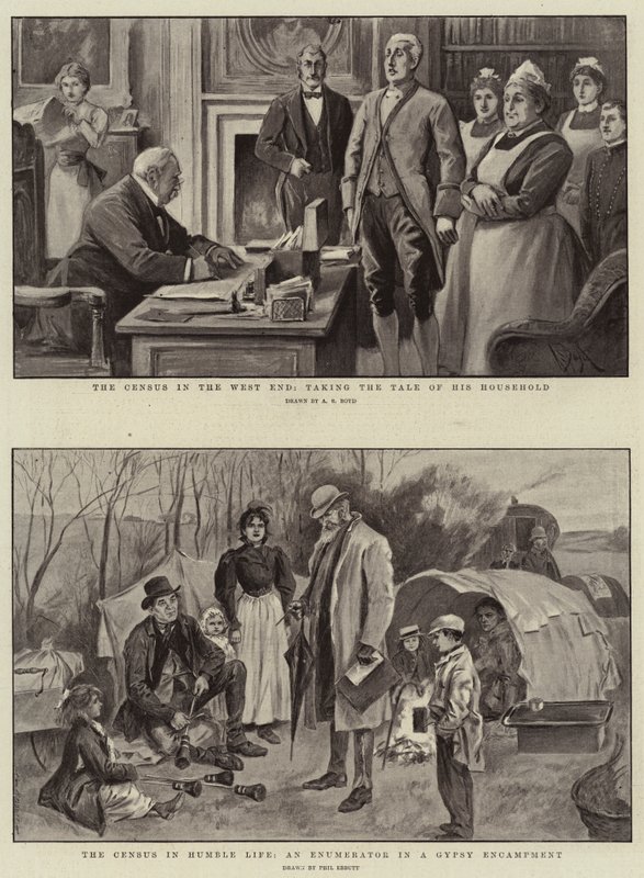 The Census in the West End, taking the Tale of his Household, the Census in Humble Life, an Enumerator in a Gypsy Encampment by Alexander Stuart Boyd