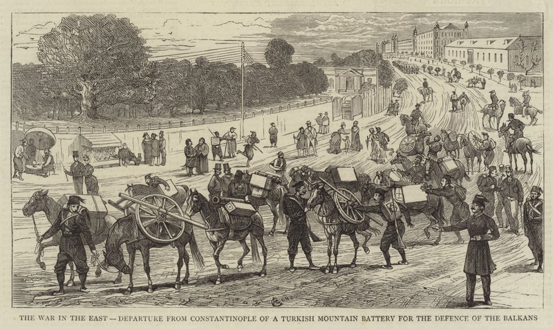 The War in the East, Departure from Constantinople of a Turkish Mountain Battery for the Defence of the Balkans by Alfred Chantrey Corbould