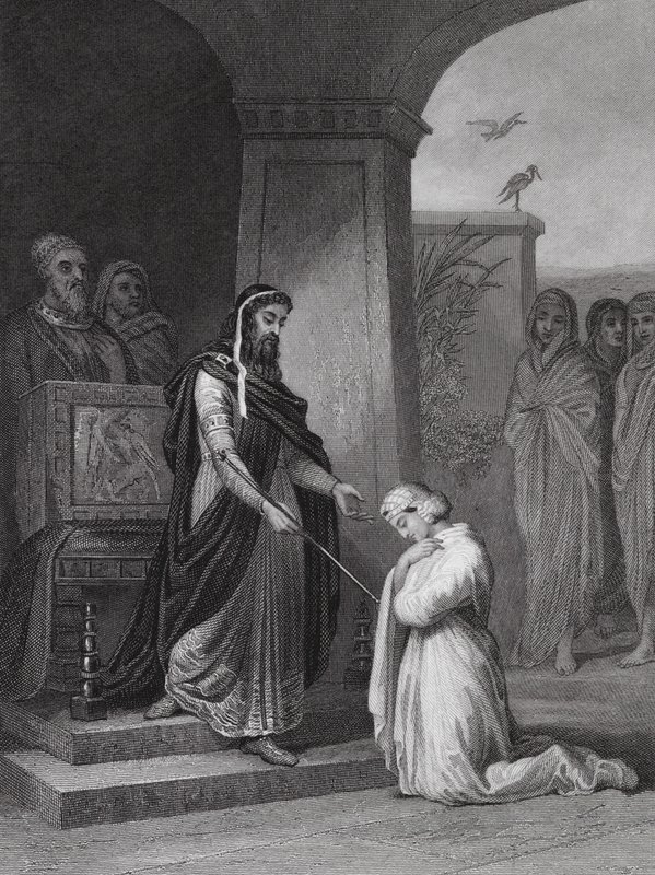 Esther before King Ahasuerus, Esther, Ch 15, v 11 by Alfred (after) Johannot