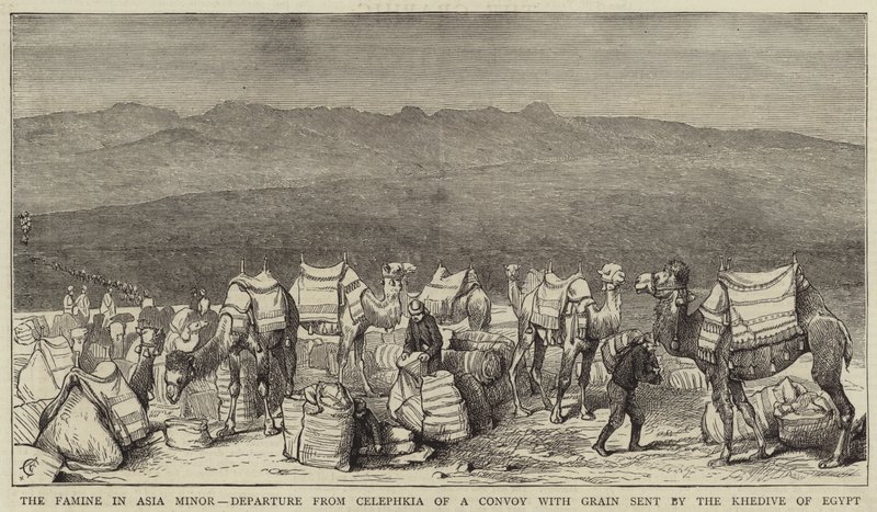 The Famine in Asia Minor, Departure from Celephkia of a Convoy with Grain sent by the Khedive of Egypt by Alfred Chantrey Corbould