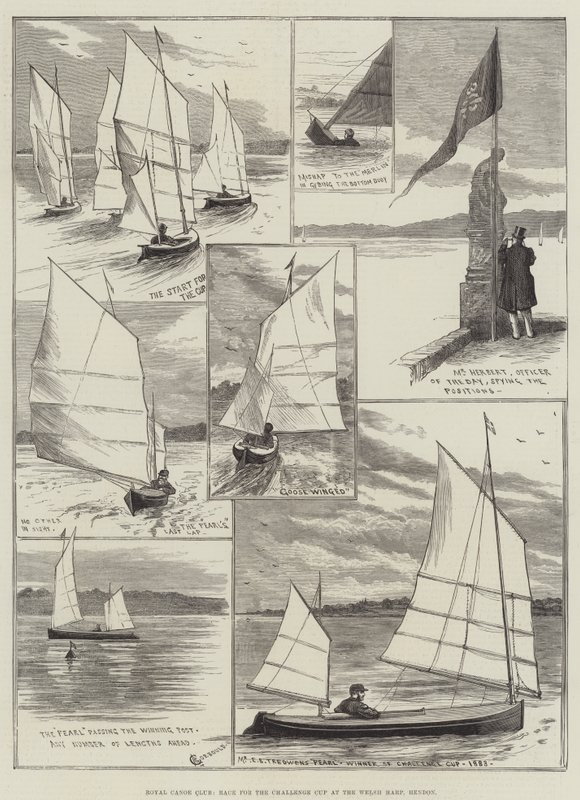 Royal Canoe Club, Race for the Challenge Cup at the Welsh Harp, Hendon by Alfred Courbould