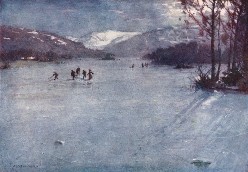 Lake District: Near the Ferry, Windermere, Skating by Moonlight by Alfred Heaton Cooper