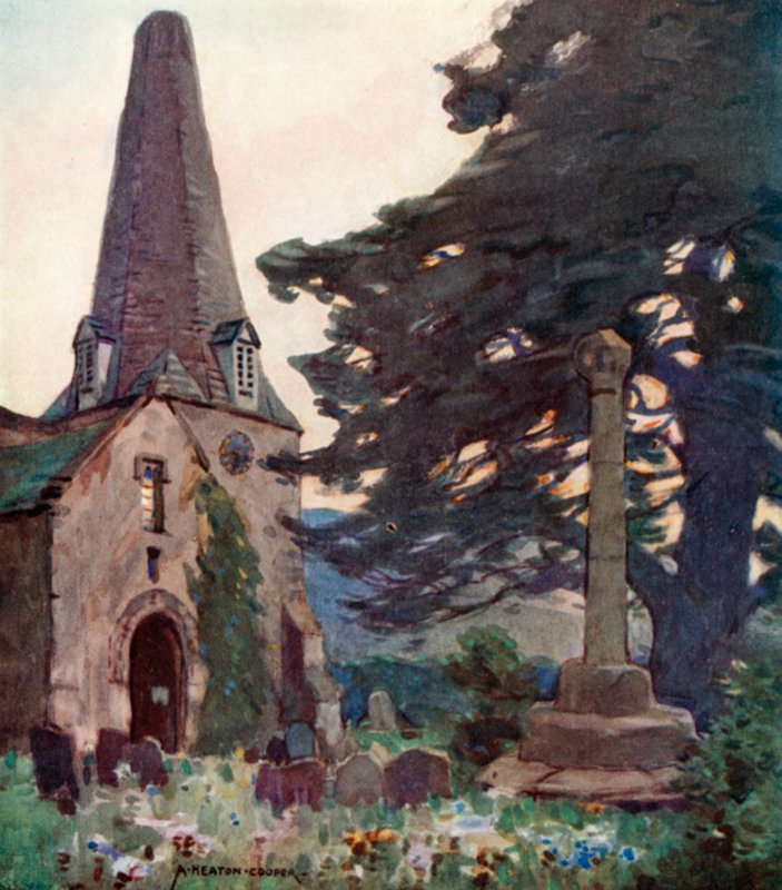 Porlock Church and Cross by Alfred Heaton Cooper