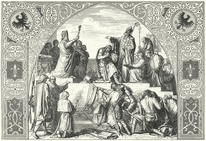 The baptism of the Saxon chieftain Widukind, 785 (engraving) by Alfred Rethel