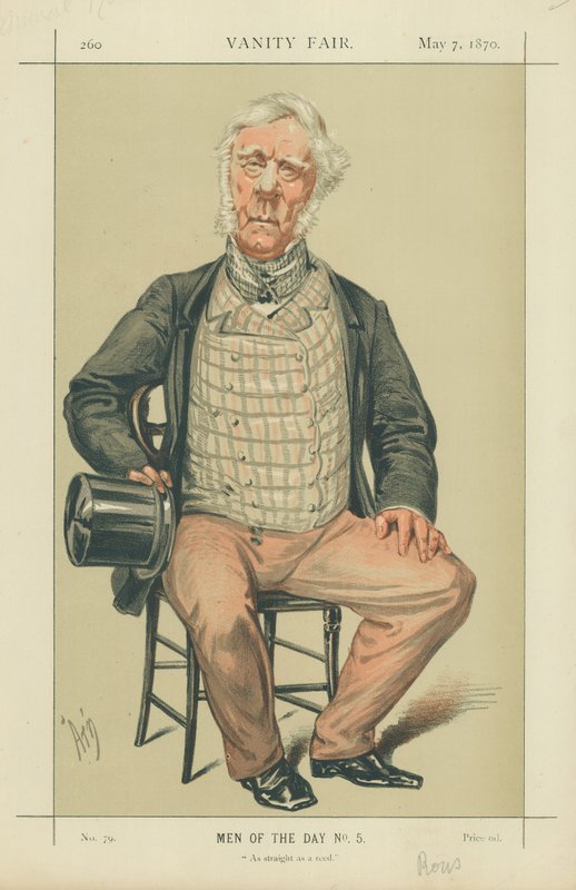 Admiral Rous, As Straight as a Reed, 7 May 1870, Vanity Fair Cartoon by Alfred Thompson