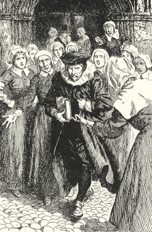 Scottish priest William Annand condemned by the women of Edinburgh for preaching from the new Prayer Book in St Giles Cathedral, 1637 by Alfred Wallis Mills