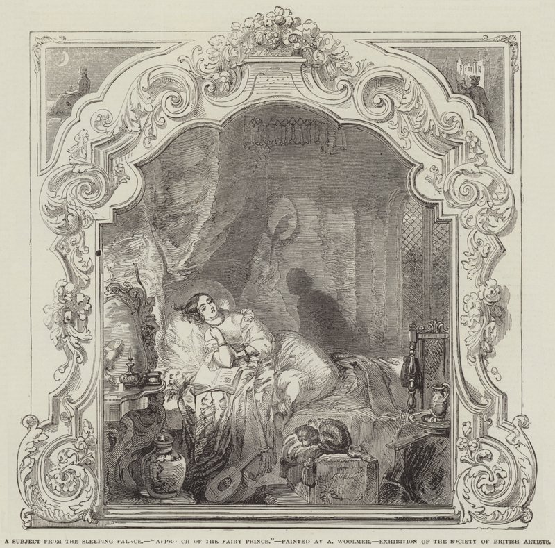 A Subject from the Sleeping Palace, Approach of the Fairy Prince, Exhibition of the Society of British Artists by Alfred Woolmer