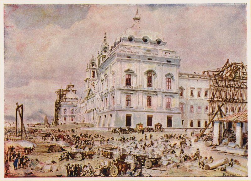 Construction of the Palace-Convent of Mafra, Portugal by Alfredo Roque Gameiro
