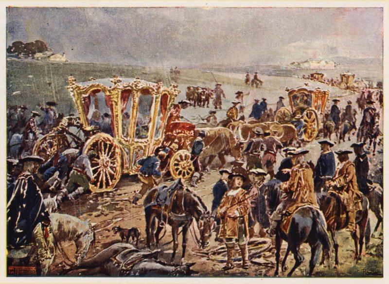 King John V of Portugal travelling to the Spanish border by Alfredo Roque Gameiro