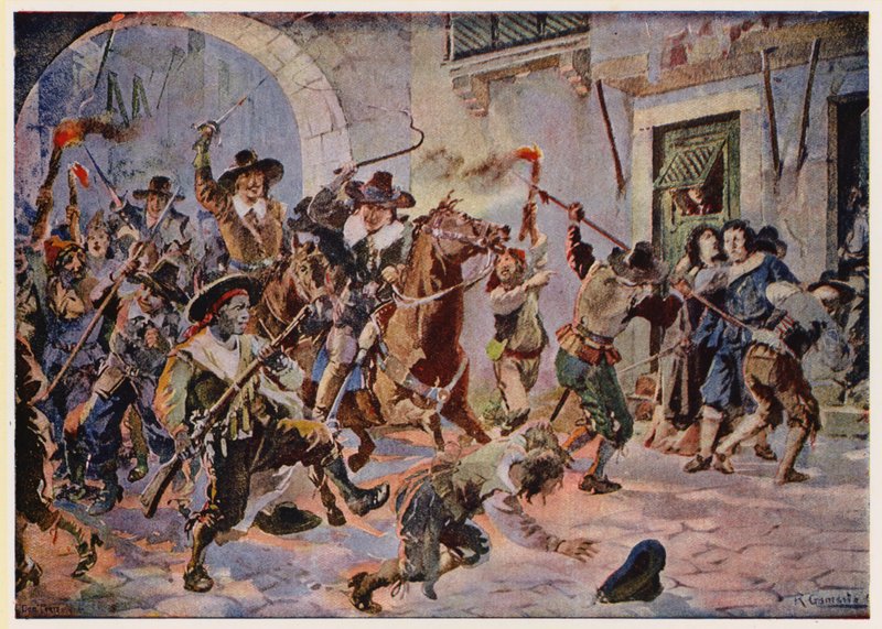 Riots in Lisbon During the Reign of King Afonso VI of Portugal by Alfredo Roque Gameiro
