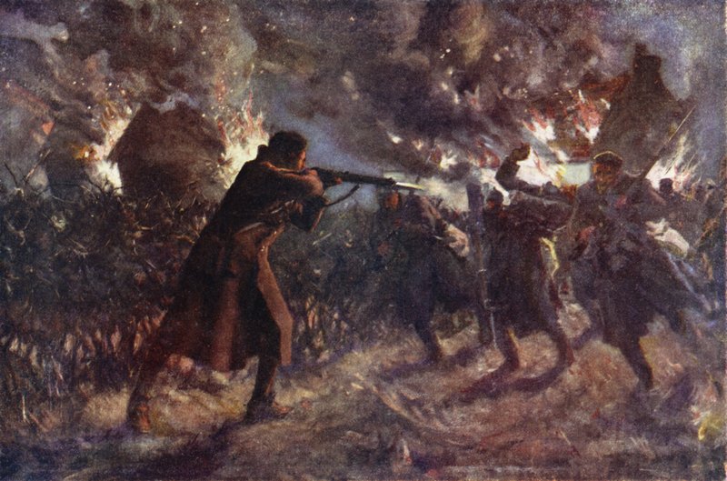 Private James Meston Attacking, Single-Handed, Several of the Enemy Who Were Advancing After Capturing a British Trench, First Battle of Ypres, 31 October 1914 by Allan (after) Stewart