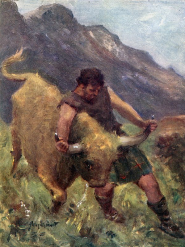 When He Was Wrestling with It, One of Its Horns Came Off in His Hands by Allan (after) Stewart
