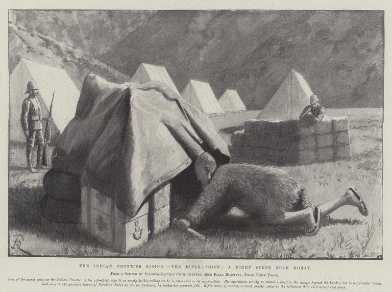 The Indian Frontier Rising, the Rifle-Thief, a Night Scene near Kohat by Amedee Forestier