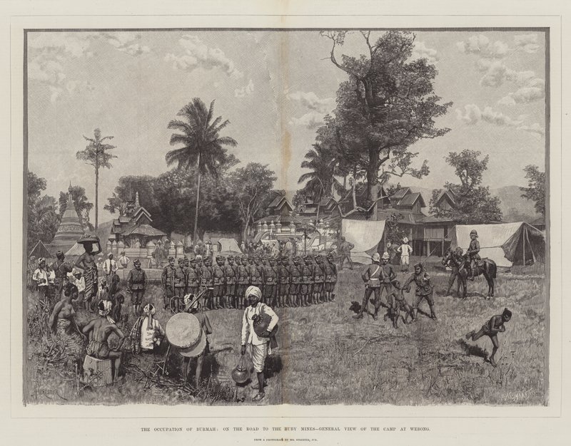 The Occupation of Burmah, on the Road to the Ruby Mines, General View of the Camp at Webong by Amedee Forestier