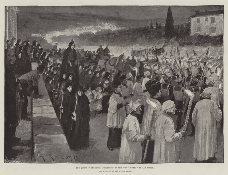 The Queen in Florence, Procession of the Gesu Morto at San Felice by Amedee Forestier