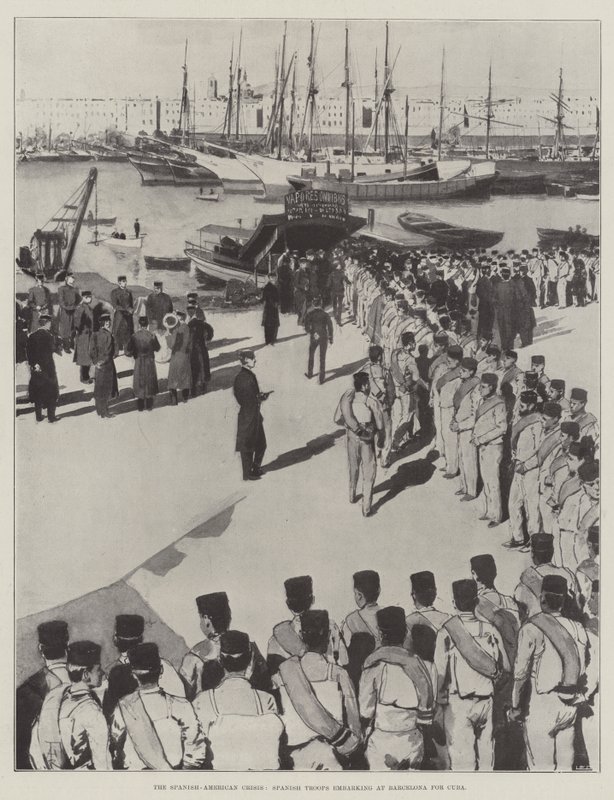 The Spanish-American Crisis, Spanish Troops embarking at Barcelona for Cuba by Amedee Forestier