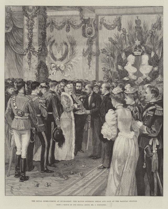 The Royal Home-Coming at Bucharest, the Mayor Offering Bread and Salt at the Railway Station by Amedee Forestier