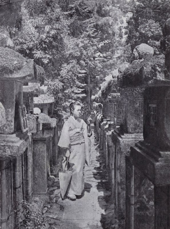 A Fair Devotee Counting the Stone Lanterns at Kasuga by American Photographer (after)