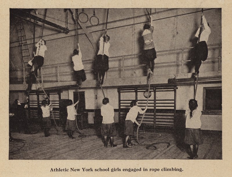 Athletic New York school girls engaged in rope climbing by American Photographer (after)