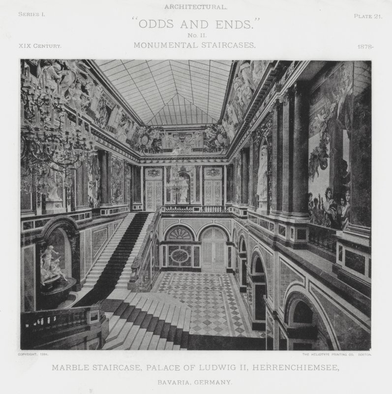 Marble Staircase, Palace of Ludwig II, Herrenchiemsee, Bavaria, Germany by American Photographer (after)