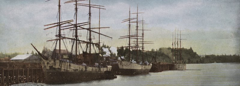 Oregon: Sailing Ships at Anchor in Portland Harbor by American Photographer (after)