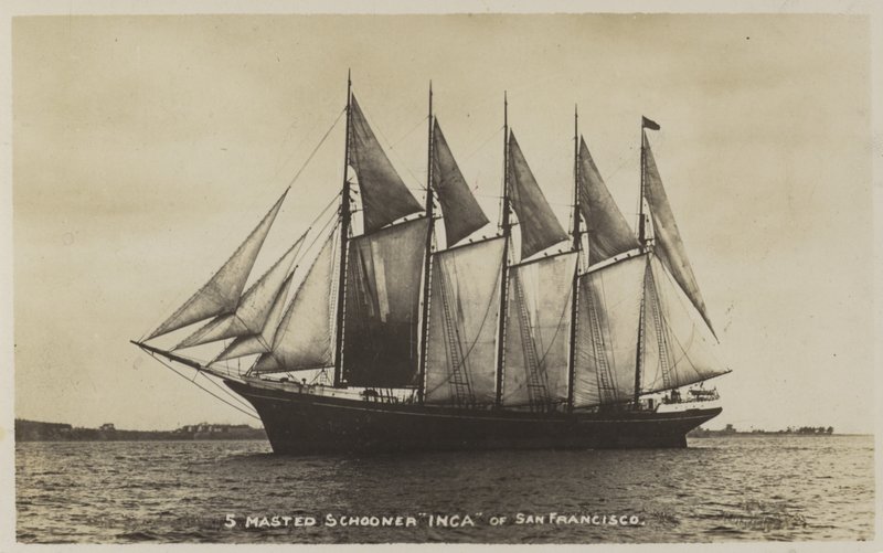 5-Masted Schooner Inca, of San Francisco by American Photographer