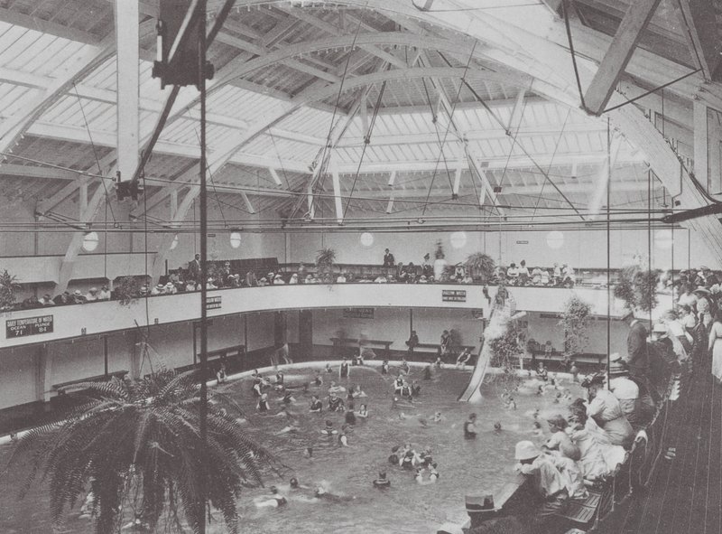 Long Beach, California: Interior of Bath House by American Photographer