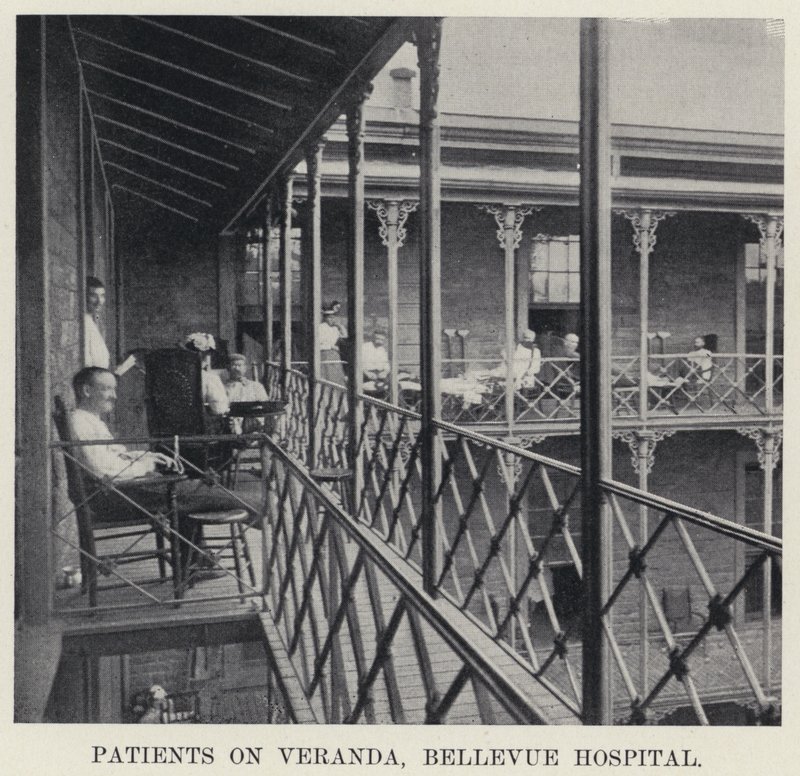 Patients on Veranda, Bellevue Hospital by American Photographer