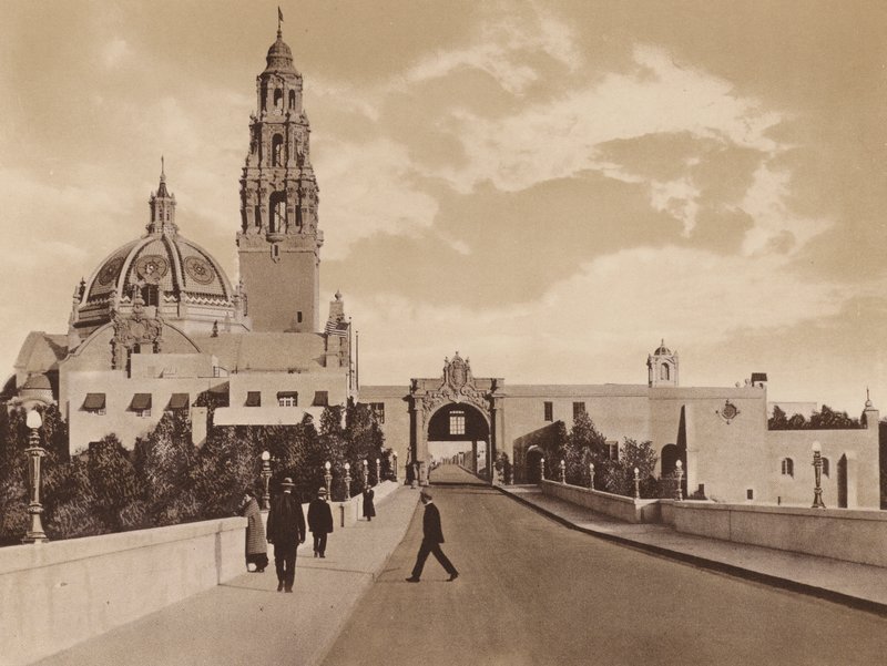 San Diego: West Gate to Panama-California Exposition Showing Tower and Dome of California Building by American Photographer