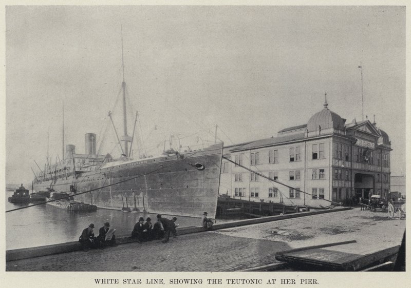 White Star Line, showing the Teutonic at her Pier by American Photographer