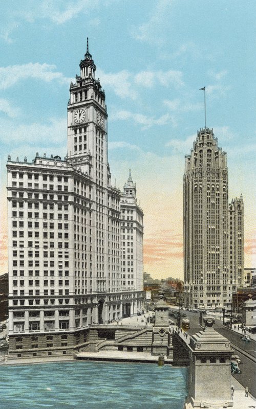 Wrigley Building and Tribune Tower by American Photographer