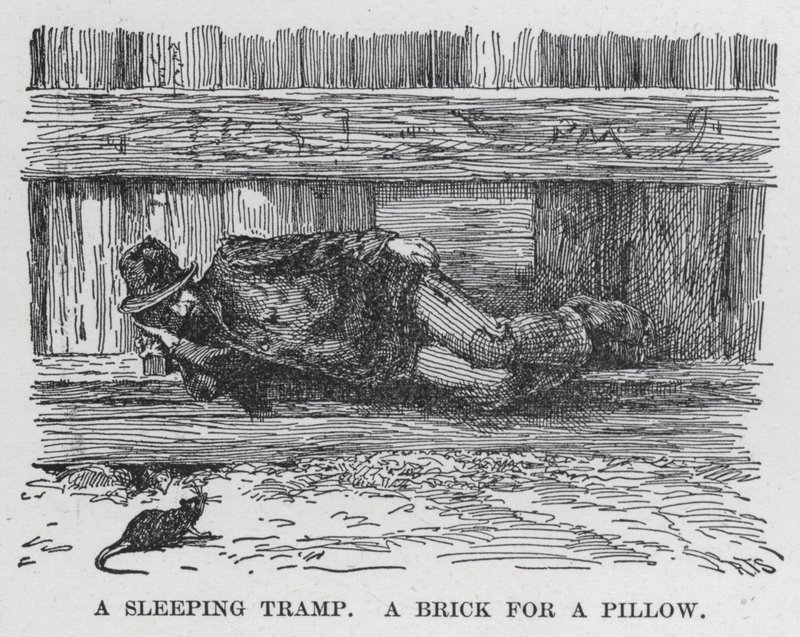 A Sleeping Tramp, A Brick for a Pillow by American School