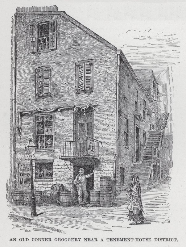 An Old Corner Groggery near a Tenement-House District by American School