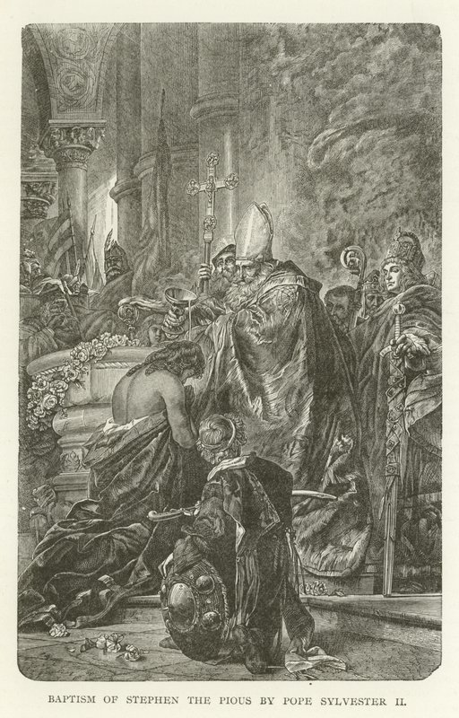 Baptism of Stephen the Pious by Pope Sylvester II by American School