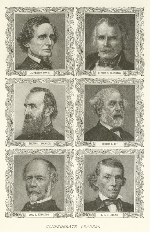 Confederate Leaders, Jefferson Davis, Albert S Johnston, Thomas J Jackson, Robert E Lee, Joseph E Johnston, A H Stephens by American School