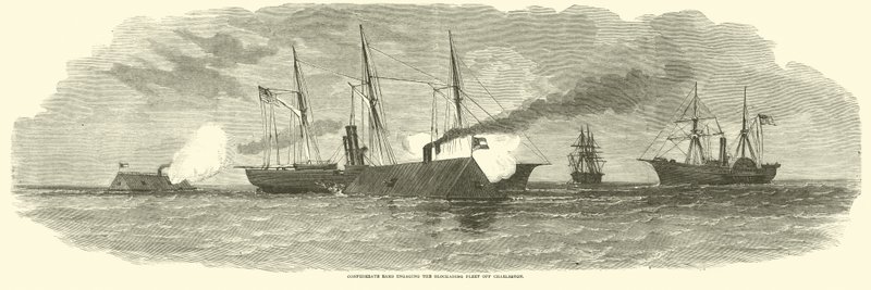Confederate Rams Engaging the Blockading Fleet off Charleston, January 1863 by American School
