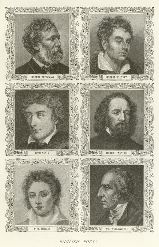 English Poets, Robert Browning, Robert Southey, John Keats, Alfred Tennyson, P B Shelley, William Wordsworth by American School