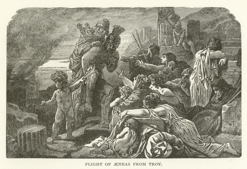 Flight of Aeneas from Troy by American School