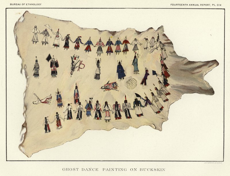 Ghost Dance Painting on Buckskin by American School