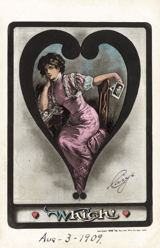 Girl considering the relative attractions of her lovers by American School