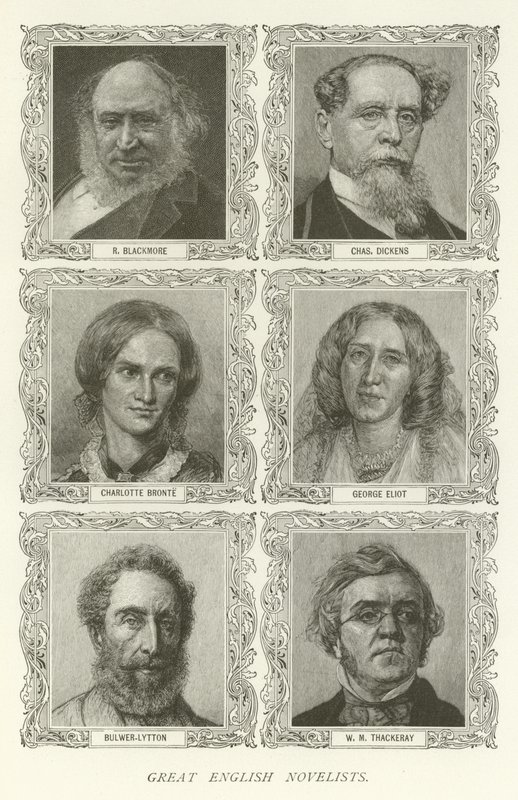Great English Novelists, R Blackmore, Charles Dickens, Charlotte Bronte, George Eliot, Bulwer-Lytton, W M Thackeray by American School