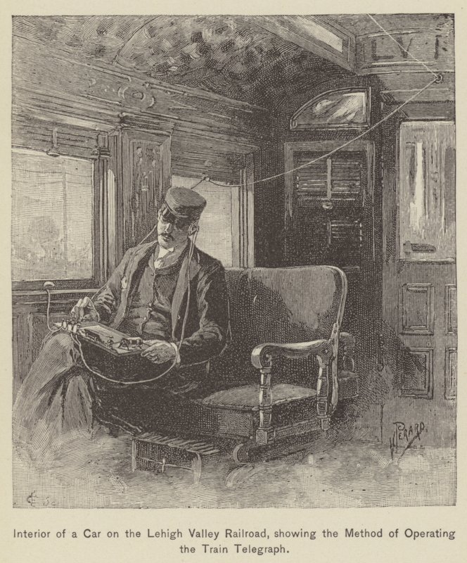 Interior of a Car on the Lehigh Valley Railroad, Showing the Method of Operating the Train Telegraph by American School